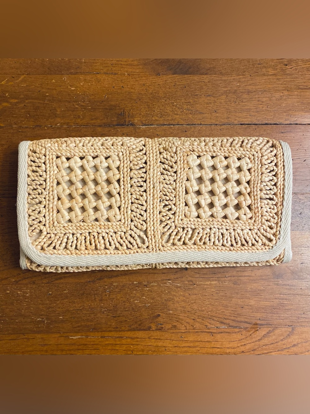 VTG 70s Italian Woven Straw Raffia Clutch Bag The Bon Marche Made In Italy Boho
